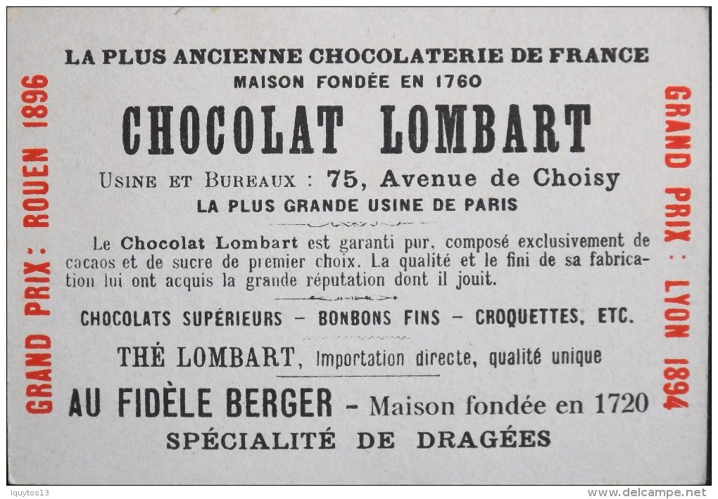 TRES BELLE CHROMO. CHOCOLAT LOMBART - BAYONNE - Confluent De L'Adour Et De La Nive - En Parfait Etat - Lombart