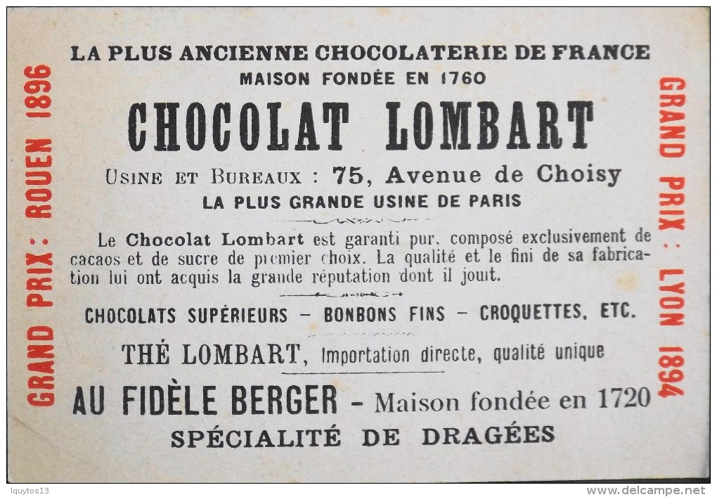 TRES BELLE CHROMO. CHOCOLAT LOMBART - PARIS - La Madeleine - En Parfait Etat - Lombart