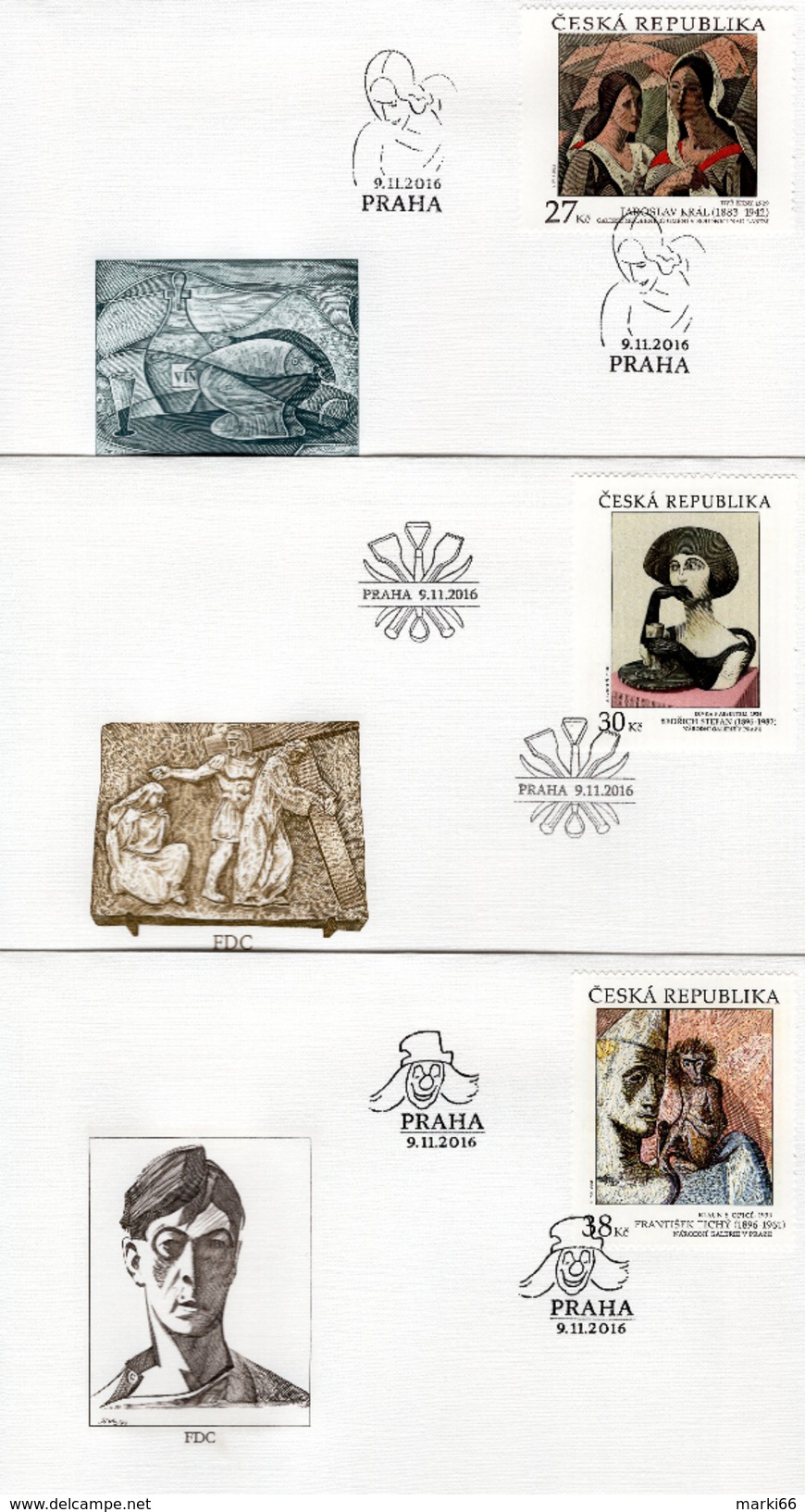 Czech Republic - 2016 - Works Of Art On Postage Stamps - FDC (first Day Covers) Set - FDC