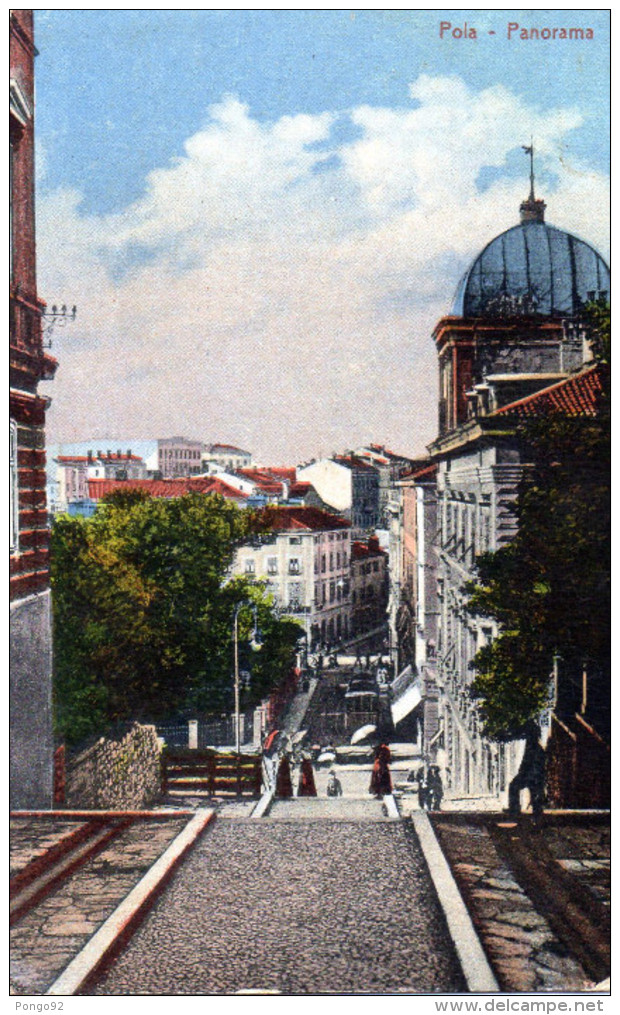 Cpa 1918 Chromo POLA, Vue De La Ville Au Plus Haut D´une Rue En Escaliers (52.80) - Croazia