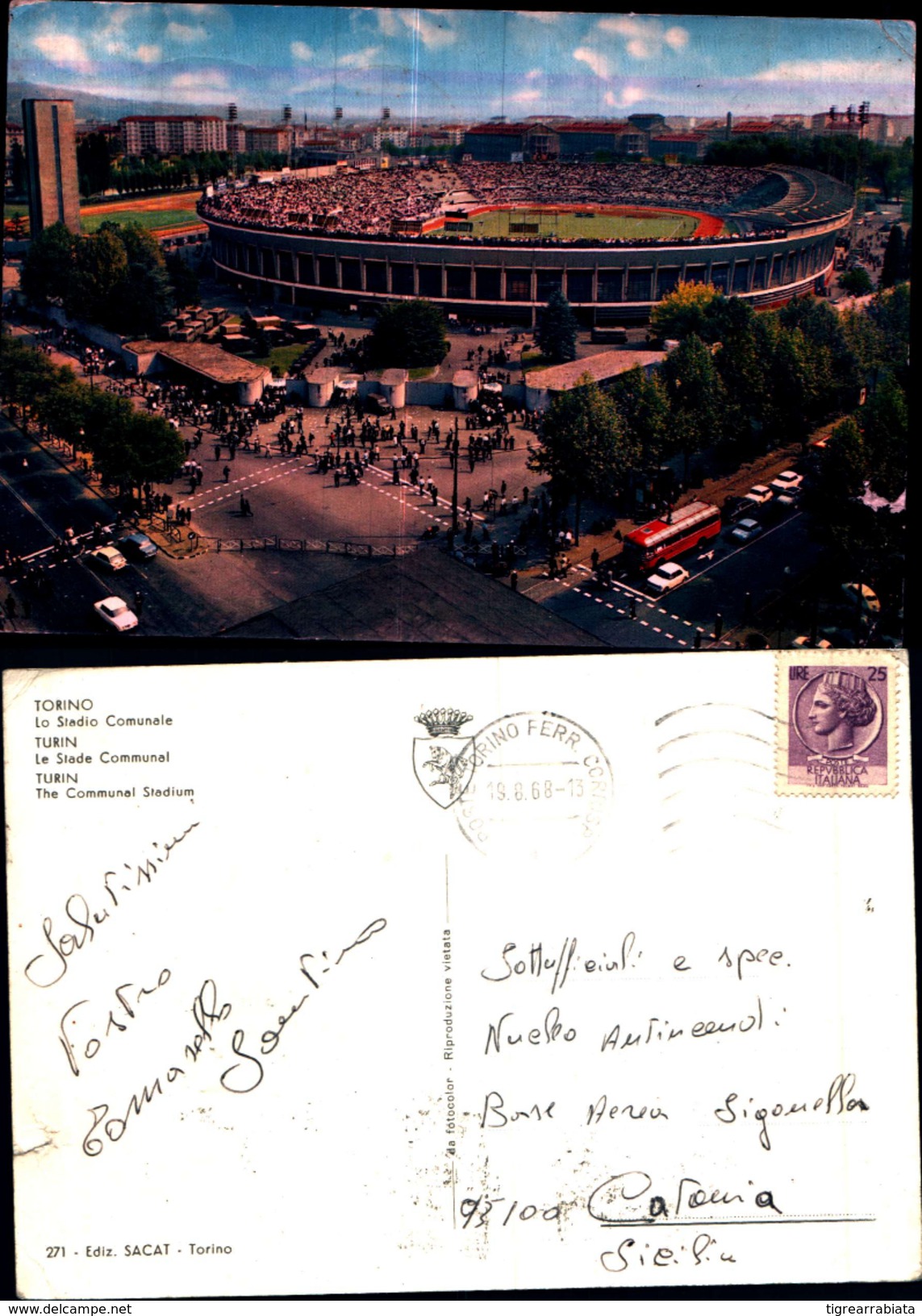 4185a)cartolina-torino-o Stadio Comunale-ed.sacat - Stadien & Sportanlagen