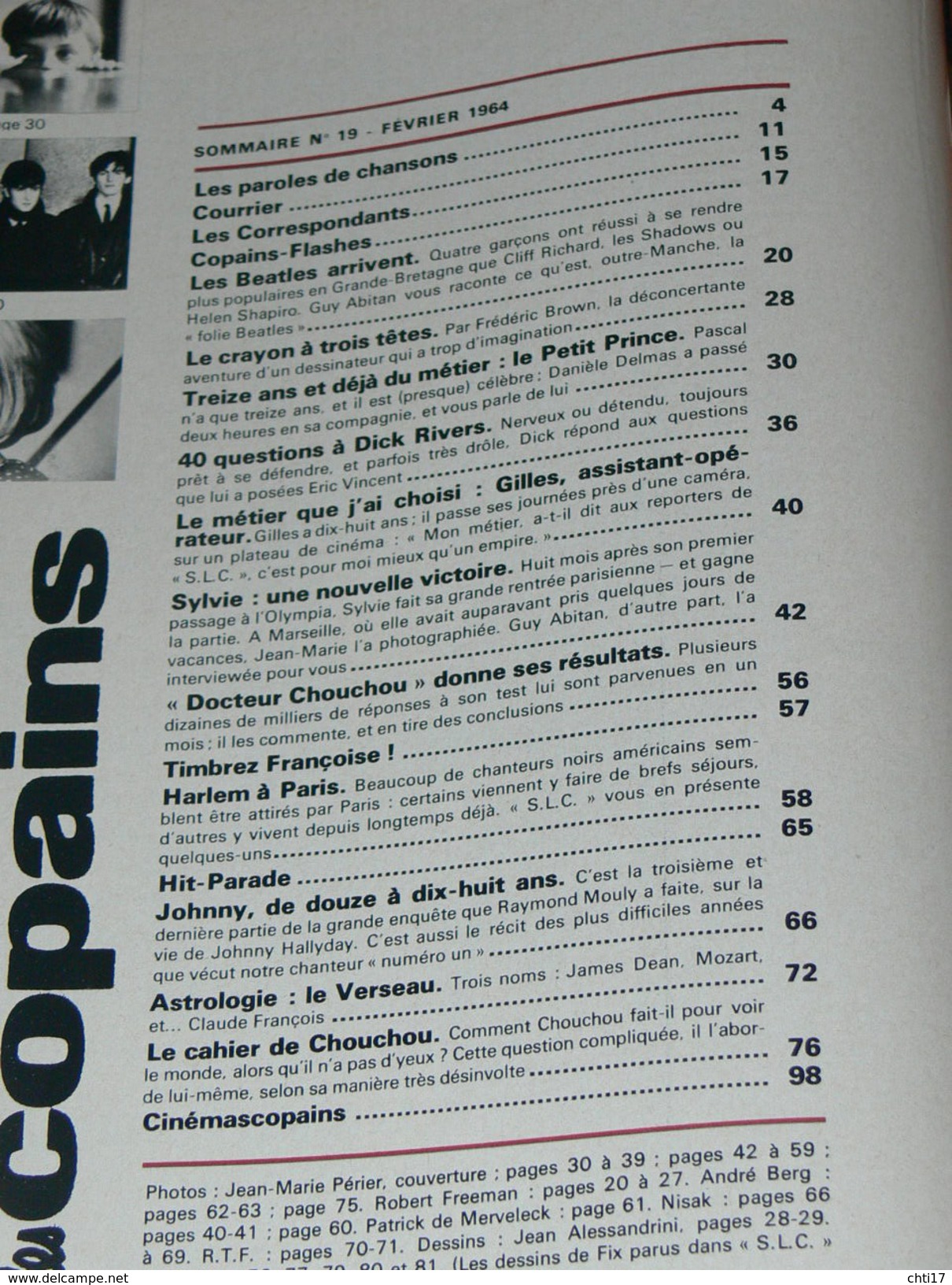 SALUT LES COPAINS  FEVRIER 1964 N 19 /  Dick Rivers - Johnny - Claude Francois - Harlem A Paris - Les Beatles - Sylvie - Musique