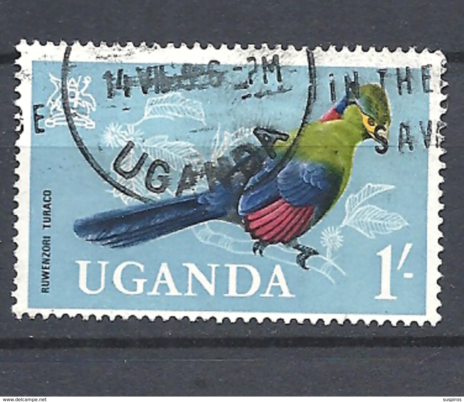 UGANDA      1965 Birds     USED  - The Ruwenzori Turaco (Ruwenzorornis Johnstoni) - Uganda (1962-...)