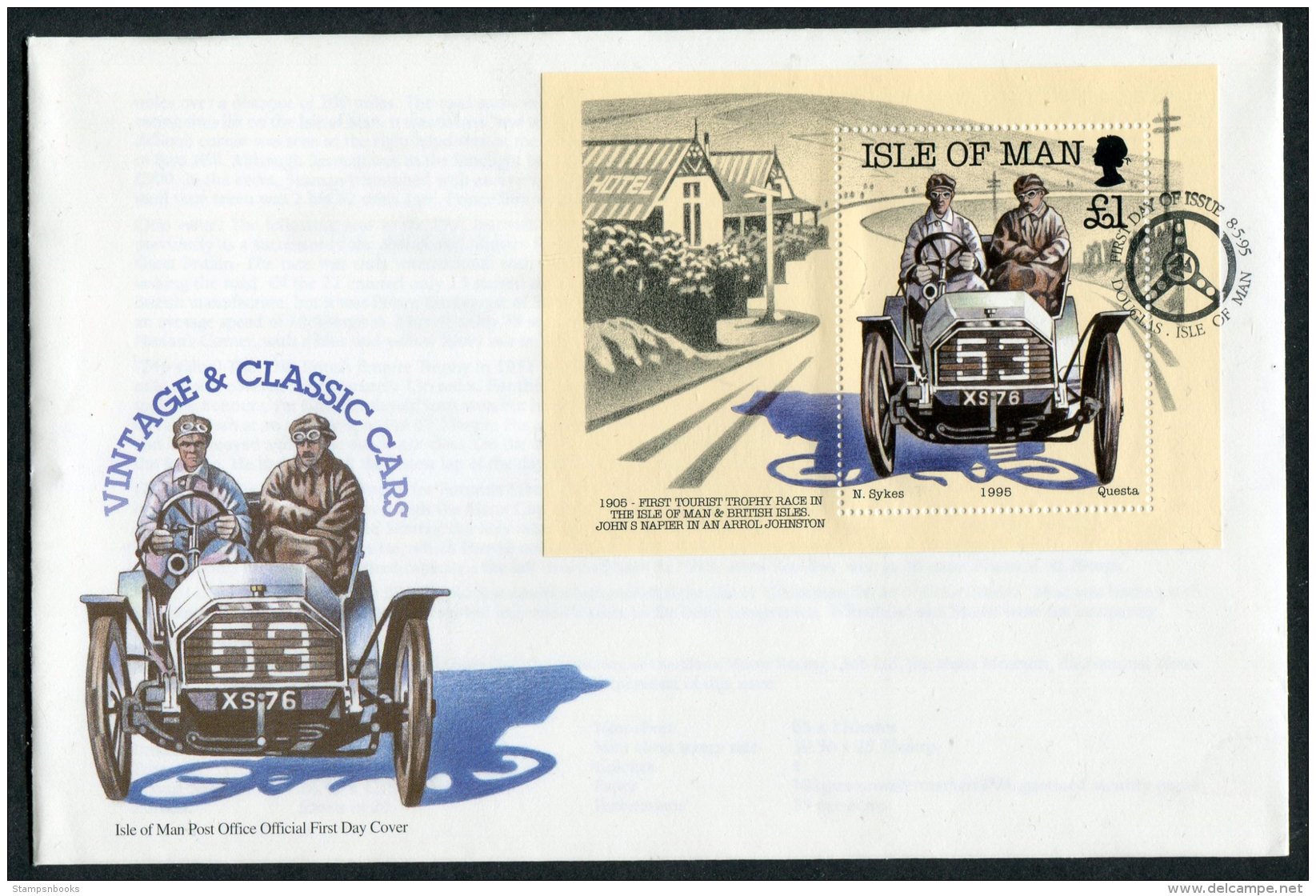 1995 IOM Isle Of Man First Day Cover / Vintage Classic Cars Miniature Sheet FDC - Cars
