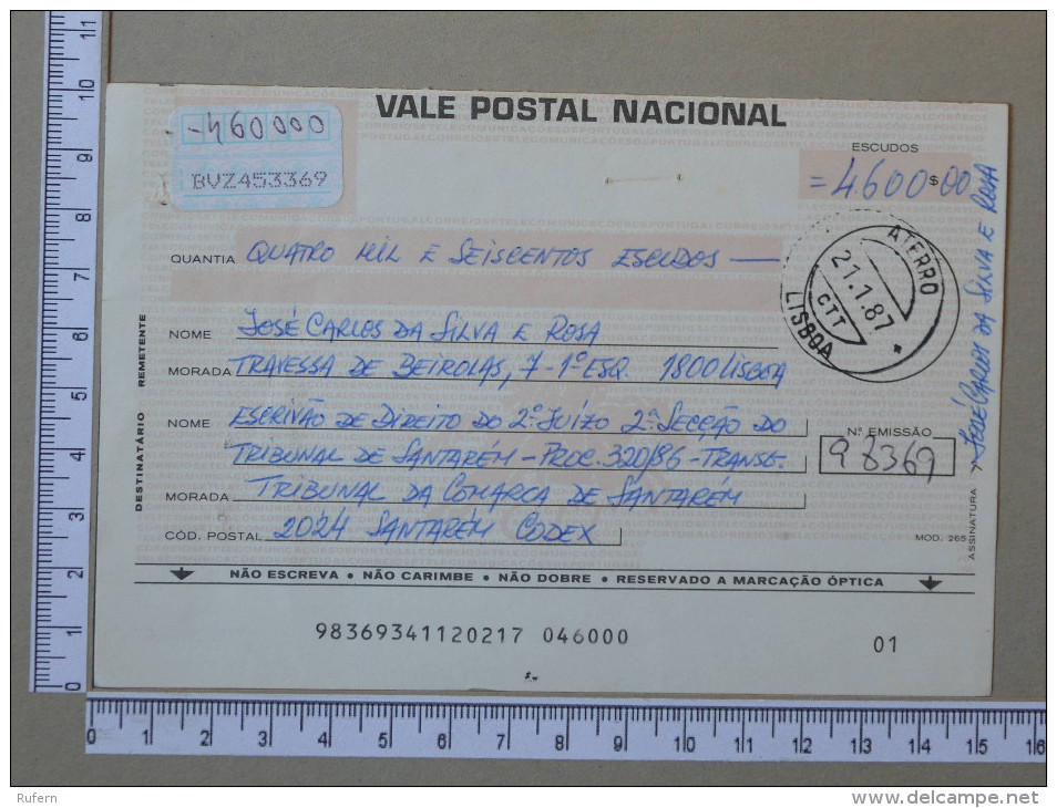 PORTUGAL    - CTT VALE POSTAL - SANTAREM   - 2 SCANS - (Nº16892) - Cheques & Traveler's Cheques
