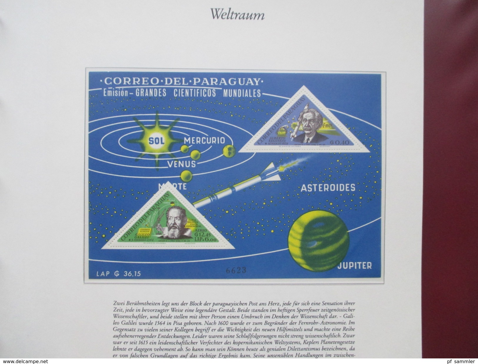 Borek VD Album der Weltraum im Spiegel der Briefmarke. Viele Motivmarken / Blocks / Klb auf 91 Blättern! Auch Belege!