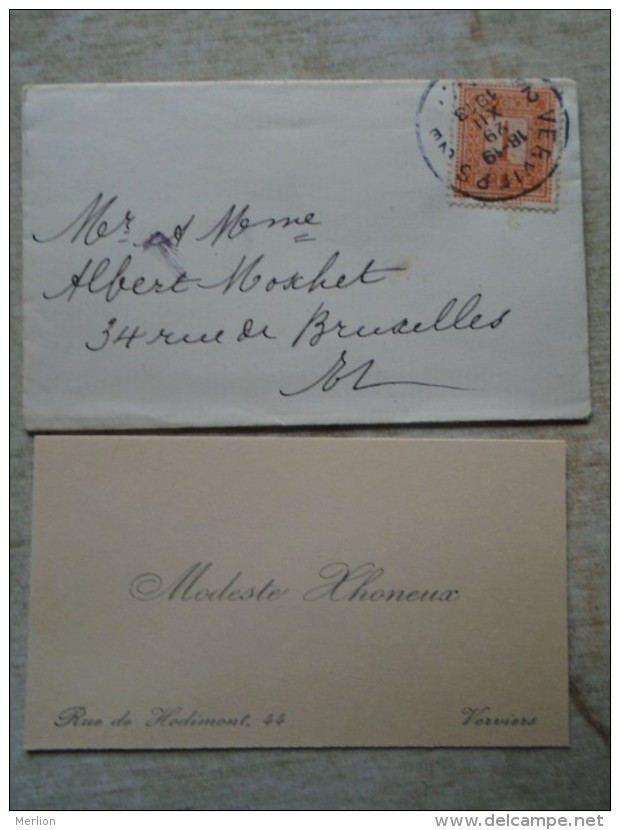 D143147  Belgique-Petite Enveloppe Et Carte De Visite - Verviers - 1913 - Modeste Xhonneux -Rue De Hodiment 44 - Andere & Zonder Classificatie