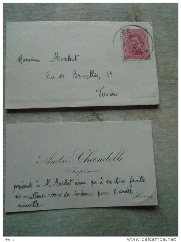 D143149 Belgique-Petite Enveloppe Et Carte De Visite - Verviers - 1919 André Chandelle  Imprimeur -HERVE - Andere & Zonder Classificatie