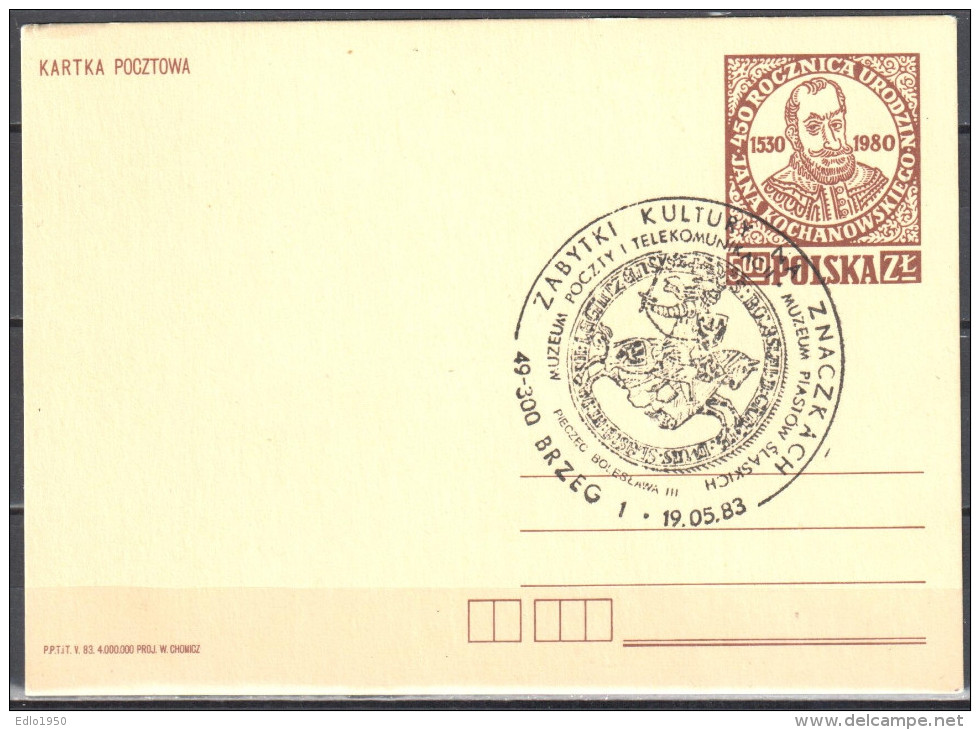 Poland 1983  - 450th. Anniv. Of The Birth Of Jan Kochanowski Cp 824 - Postcard - Special Postmark - Entiers Postaux