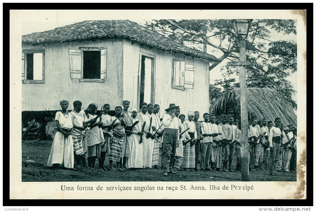 SÃO TOMÉ E PRÍNCIPE - Uma Forma De Servicaes Angolas Na Roça St.Anna  ( Ed. José Teixeira Barboza) Carte Postale - Sao Tome And Principe