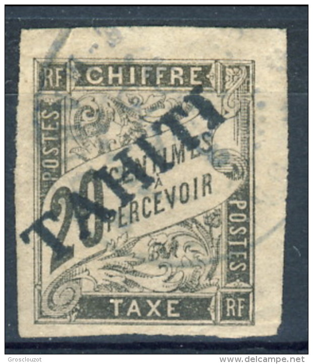 Tahiti 1893 Tasse N. 8 C.  20 Nero Usato Catalogo € 500 Sovrastampa Probabile FALSO - Altri & Non Classificati