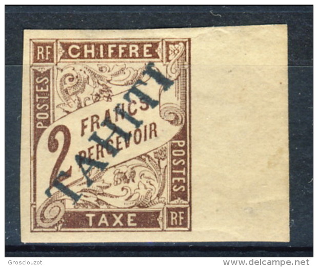 Tahiti 1893 Tasse N. 13 F. 2 Marrone MH Catalogo € 1300 Sovrastampa Probabile FALSO - Other & Unclassified