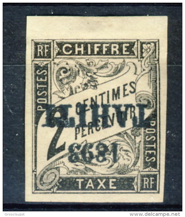 Tahiti 1893 Tasse N. 15 C.  2 Nero MH Sovrastampa Rovesciata Catalogo € 1200 Sovrastampa Probabile FALSO - Autres & Non Classés