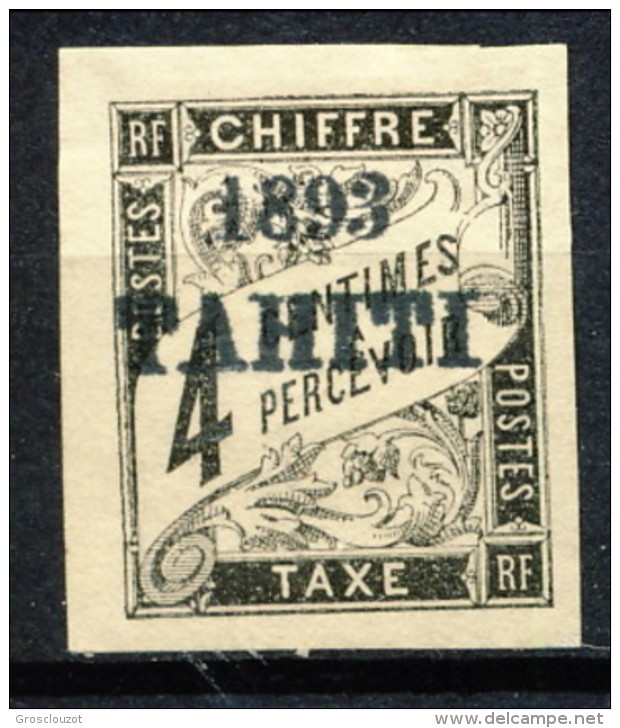 Tahiti 1893 Tasse N. 17 C.  4 Nero MH Catalogo € 680 Sovrastampa Probabile FALSO - Autres & Non Classés