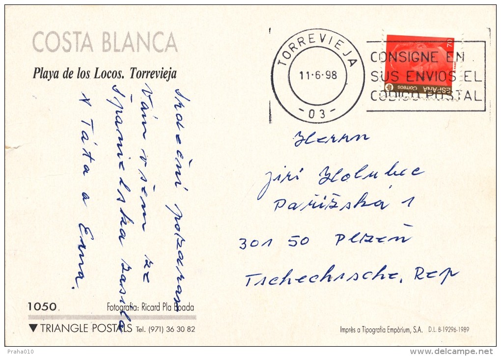 L0969 - Spain (1998) Torrevieja: Please Enclose The Postal Code (postcard: Torrevieja, Costa Blanca); Tariff: 0,70 - Zipcode