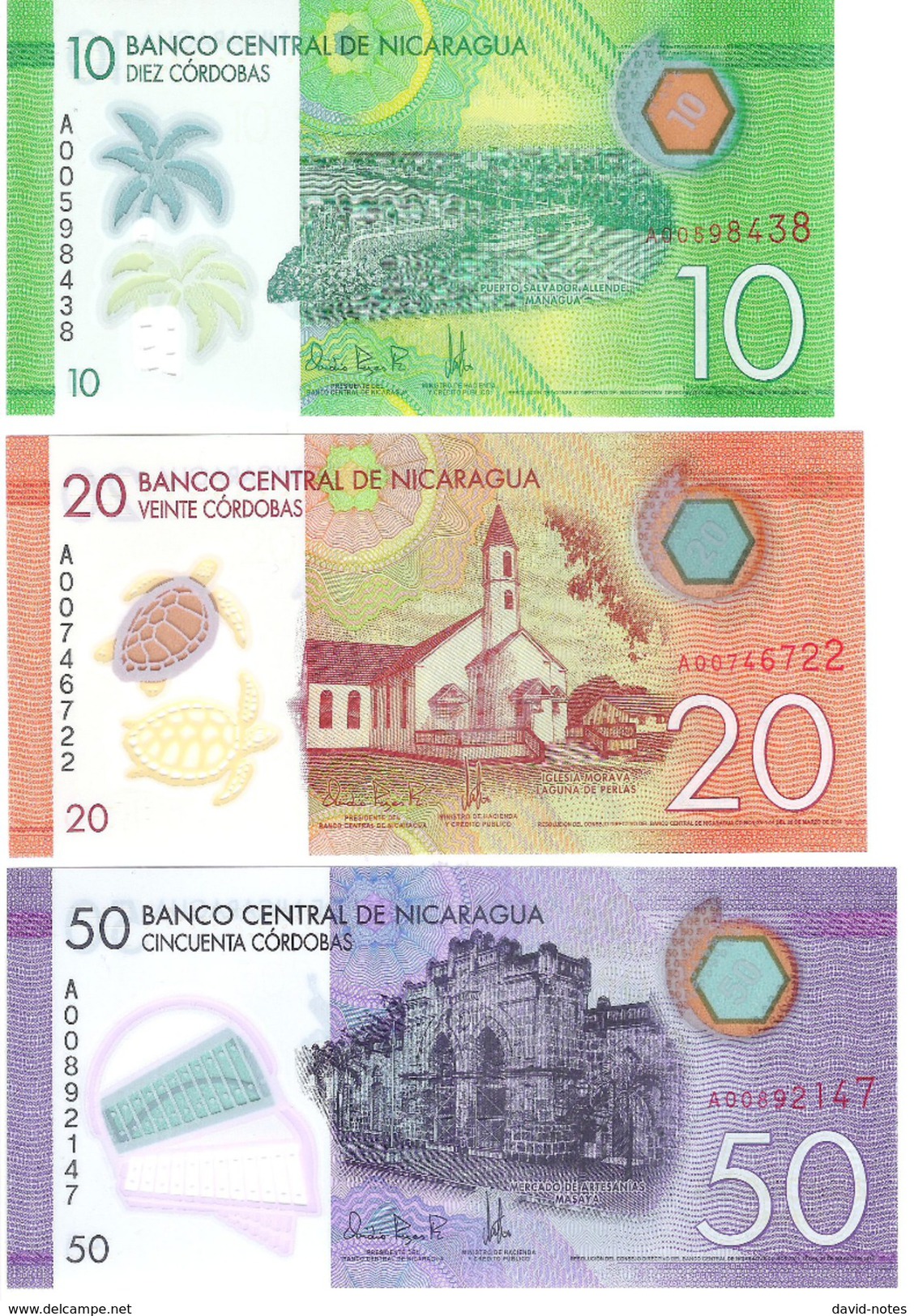 Nicaragua - Pick New - 10, 20, 50 Cordobas 2015 - Unc - Set 3 Banknotes - Nicaragua