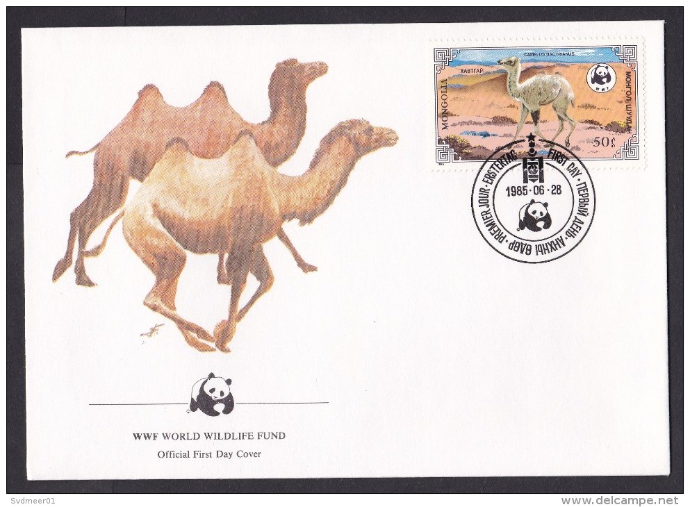 Mongolia: FDC First Day Cover, 1985, Baby Camel, Animal, WWF Panda Logo (traces Of Use) - Mongolië