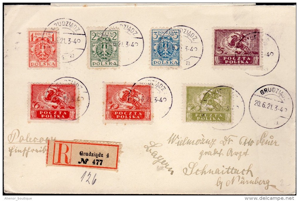 LETTRE RECOMMANDEE 1921 - POSTEE A GRUDZIADZ - CACHET POSTAL ARRIVEE SCHNAITTACH - - Briefe U. Dokumente