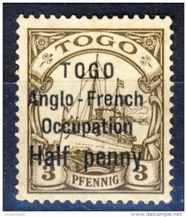 Togo 1914 N. 31  0,5 Penny Sy 3 Pfenning Bruno Sovrastampato Anglo-French Occupation MNH Catalogo € 90 - Andere & Zonder Classificatie