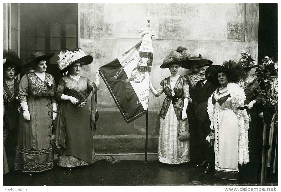 France Aviation Aeronautes Remise Drapeau Au Colonel Hirschauer Ancienne Photo Branger 1912 - Aviación