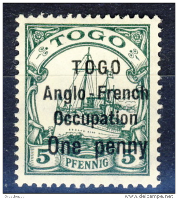 Togo 1914 N. 33  1 Penny Su 5 Pfenning Verde Sovrastampato Anglo-French Occupation MH Catalogo € 35 - Other & Unclassified