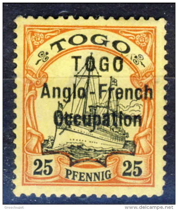 Togo 1914 N. 36  25 Pfenning Nero Su Giallo Sovrastampato Anglo-French Occupation MNH Catalogo € 90 - Andere & Zonder Classificatie