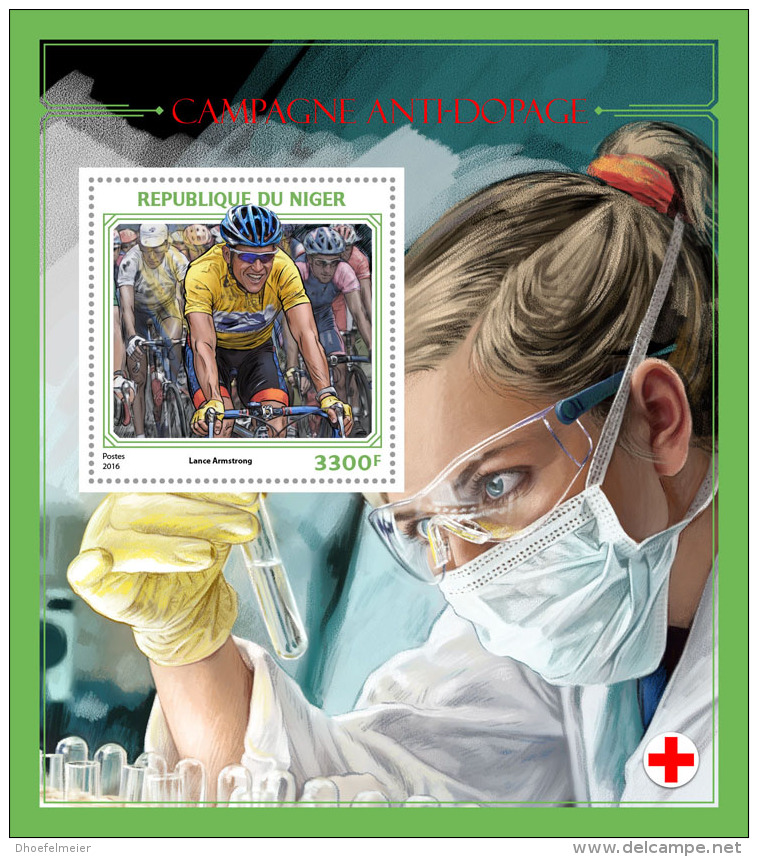 NIGER 2016 ** Anti-doping Campaign Lance Armstrong Cycling S/S - IMPERFORATED - A1644 - Ciclismo