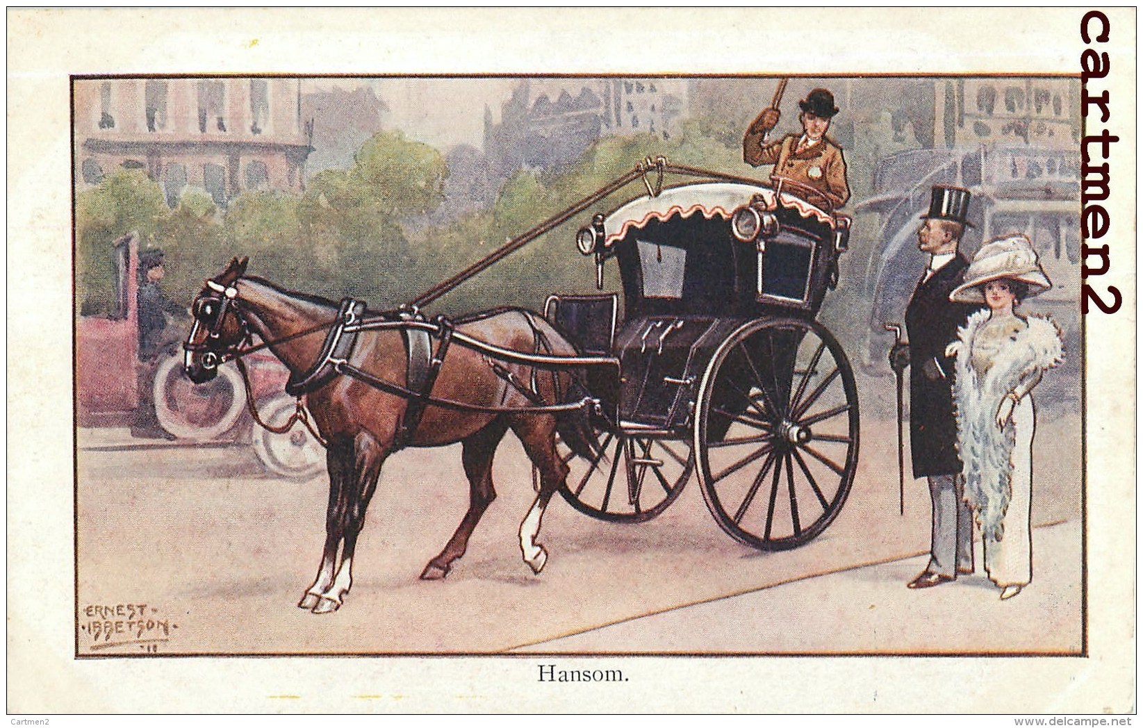 ILLUSTRATOR ERNEST IBBETSON HANSOM HARNESS HACKNEY CAB DILIGENCE COUPLE ATTELAGE DILIGENCE COCHER - Other & Unclassified