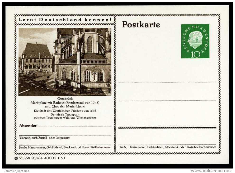 94101) BRD - Bildpostkarte P 42 - 80/484 - * Ungebraucht - 10Pf Heuss II - Osnabrück, Chor Der Marien Kirche - Bildpostkarten - Ungebraucht