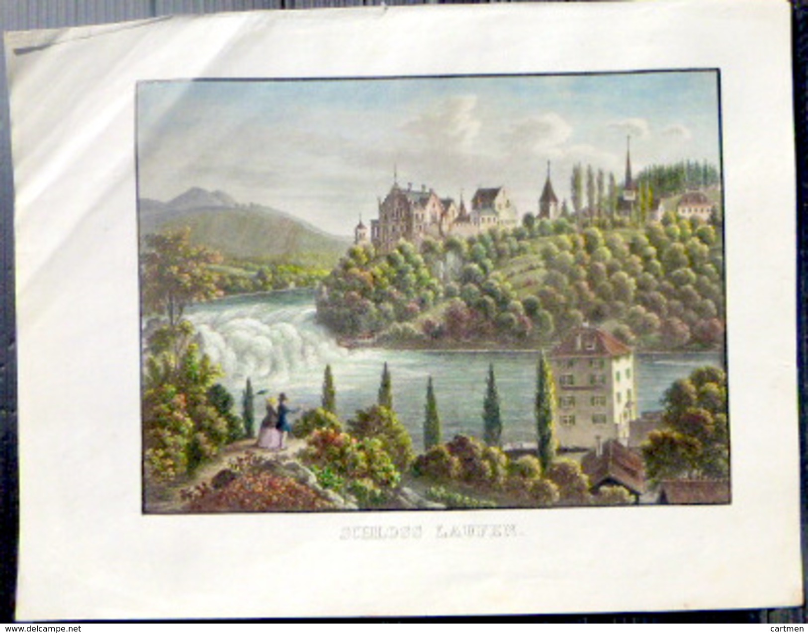 SUISSE SWISS  VUE DE SCHLOSS LAUFEN  CHATEAU ET CHUTE DU RHIN  COULEURS - Estampes & Gravures