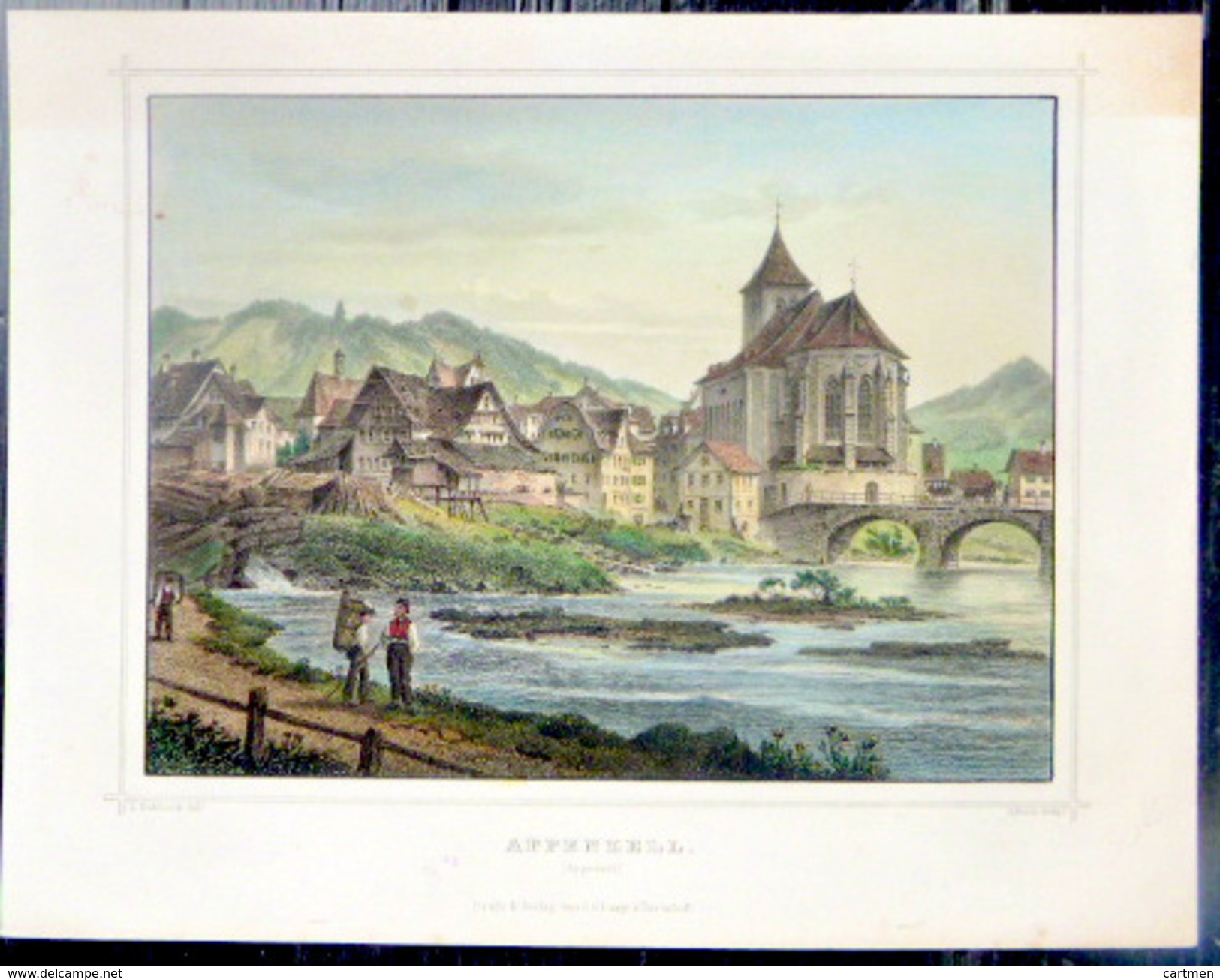 SUISSE SWISS  VUE DE APPENZELL  APPENSEL  COULEURS POSTERIEURES FESCA GRAVEUR - Estampes & Gravures