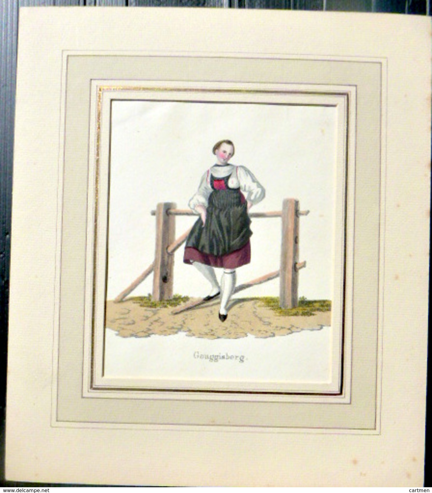 SUISSE SWISS COSTUME DE GOUGGISBERG   COULEURS - Estampes & Gravures