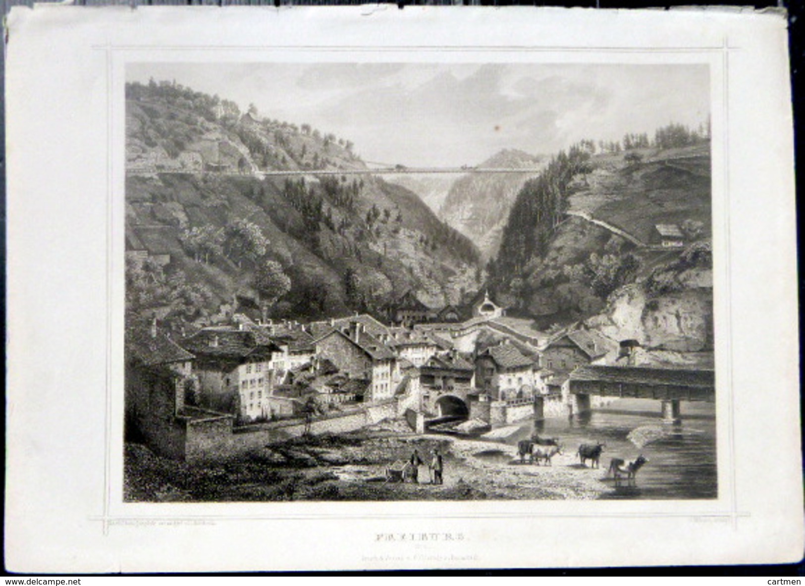 SUISSE SWISS VUE DE FREIBURG FRIBOURG  KURZ GRAVEUR - Estampes & Gravures