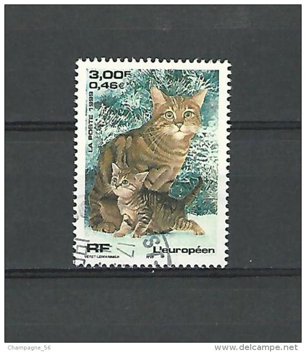 FRANCE 1999  N° 3284  L EUROPÉEN CHAT   OBLITÉRÉ 0.50 € - Hauskatzen