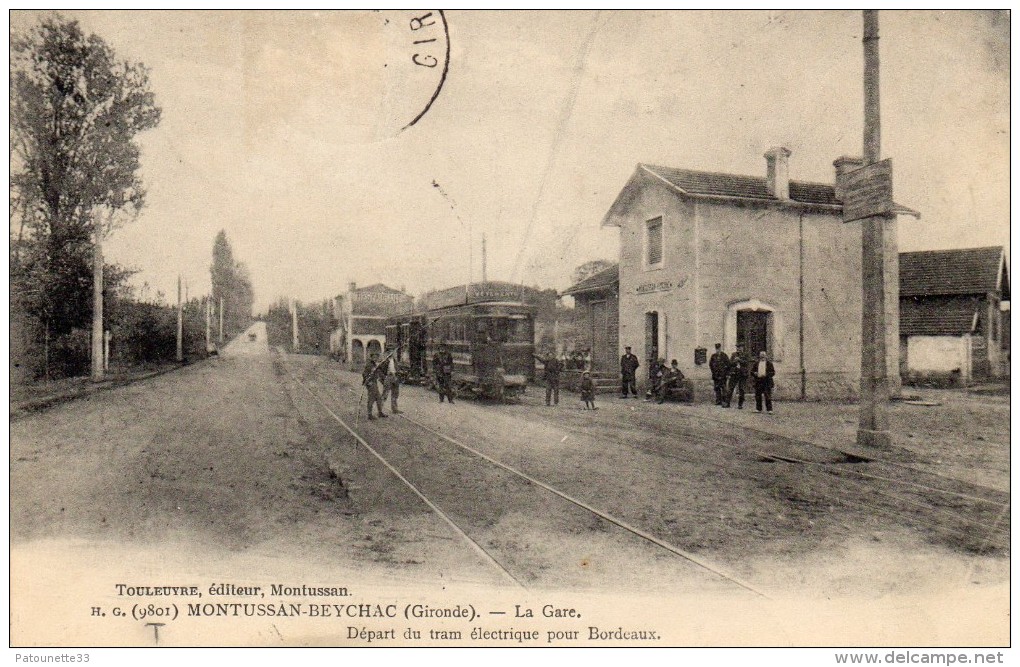 33 MONTUSSAN BEYCHAC LA GARE ANIMEE DEPART DU TRAM ELECTRIQUE POUR BORDEAUX CLICHE UNIQUE - Other & Unclassified