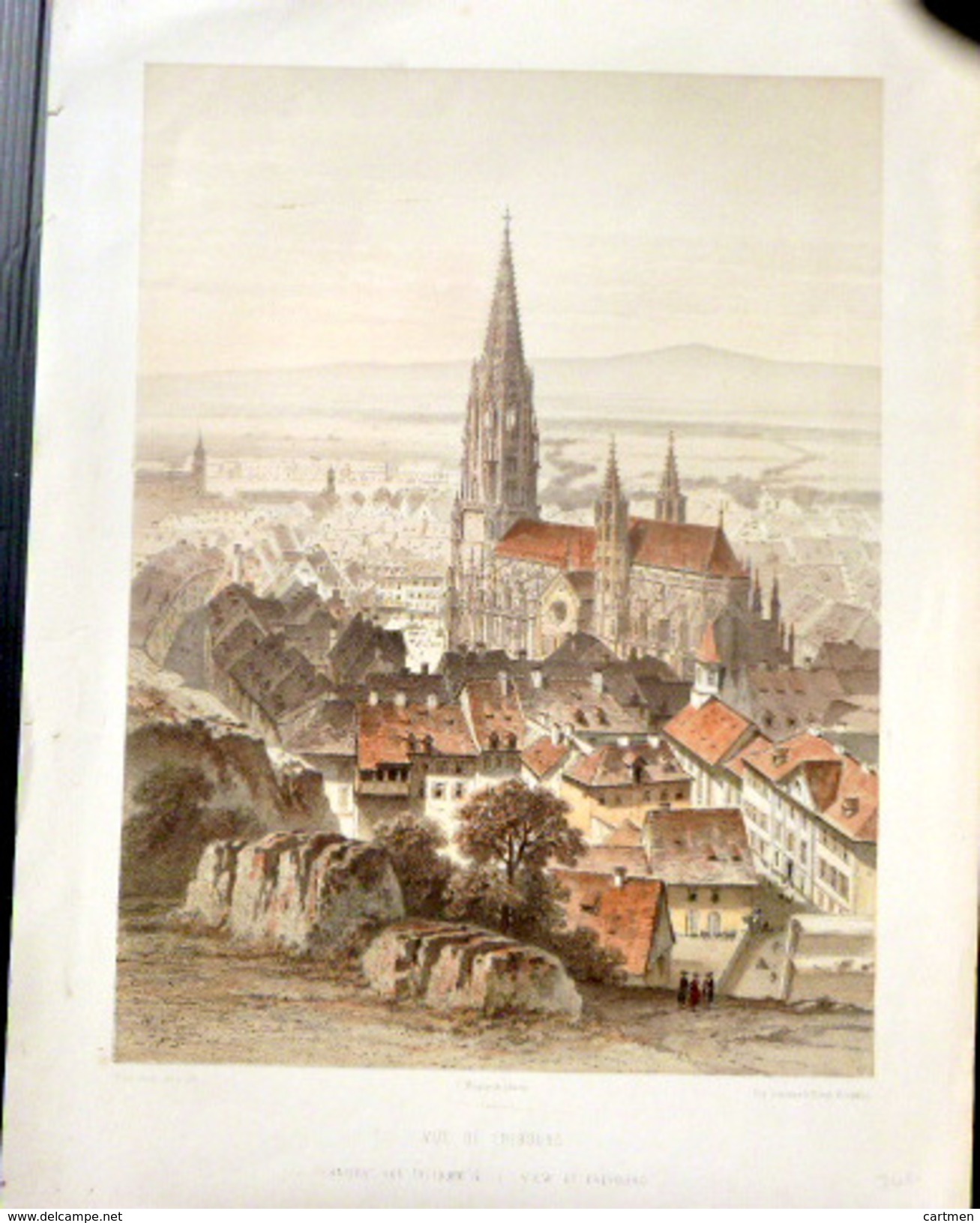 SUISSE SWISS  VUE DE FRIBOURG FREIBURG LITHOGRAPHIE COLOREE D'EPOQUE - Estampes & Gravures