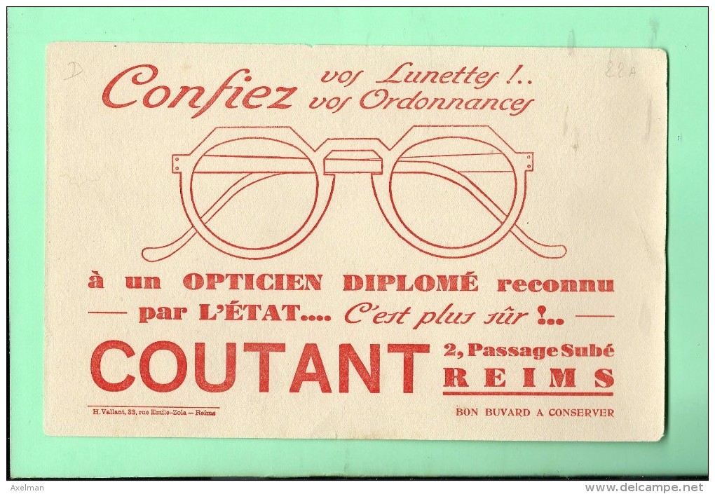 BUVARD: 21 X 13,5  Opticien Coutant à Reims - O