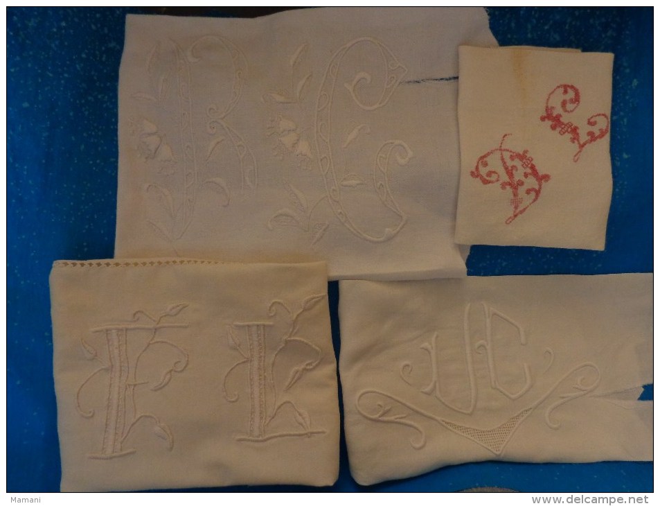 Lot De Monogrammes Decoupes Dans Des Draps -serviettes Ou Autre - Andere & Zonder Classificatie