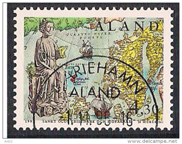 Finland Aland 1995 1000th Anniversary Of King Olaf II. Wood Sculpture; Map Of Scandinavia, Mi 105, Cancelled(o) - Aland