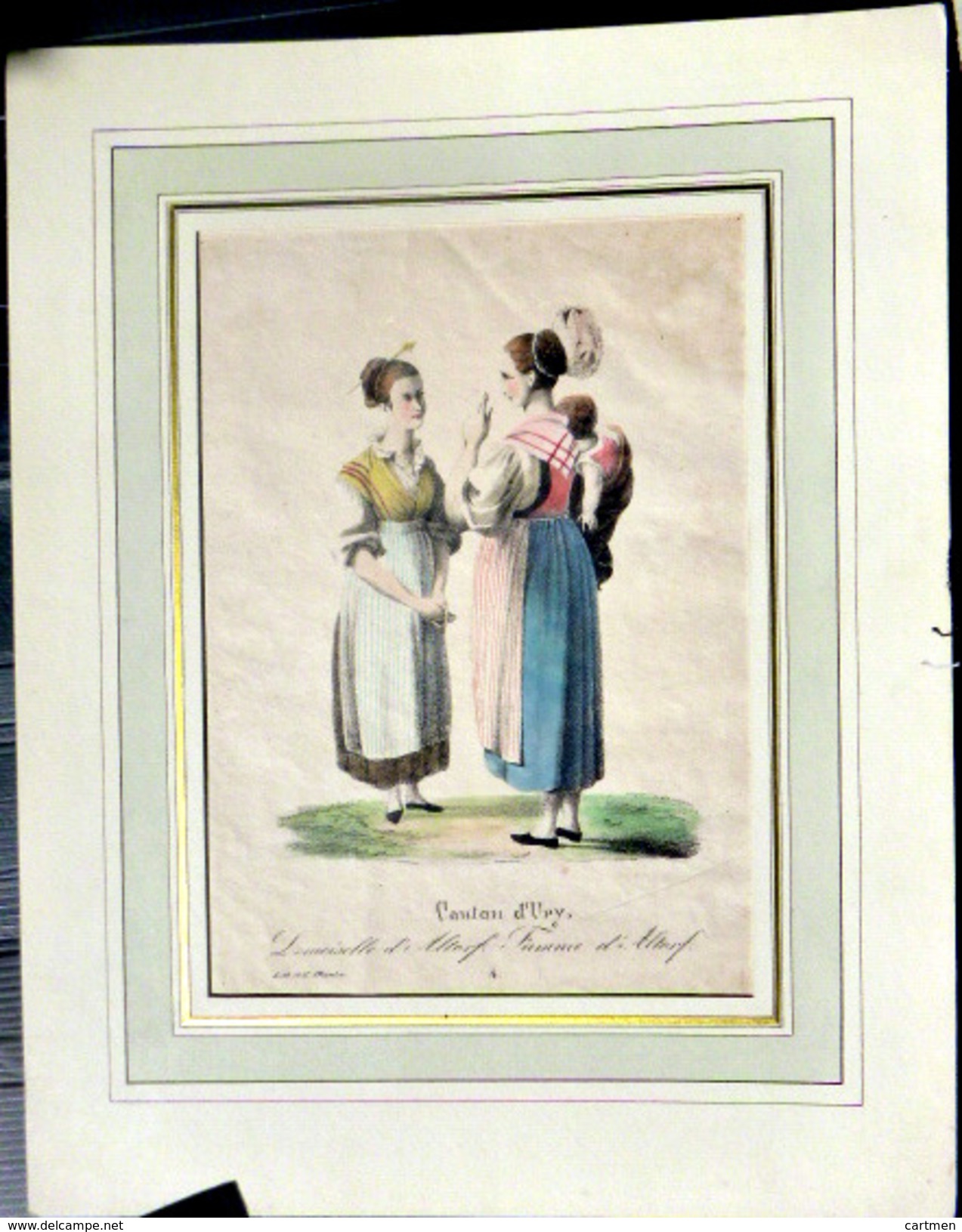 SUISSE SWISS COSTUMES  CANTON  D'URY DEMOISELLE ET FEMME D'ARTOF COLORIS DE L'EPOQUE - Estampes & Gravures