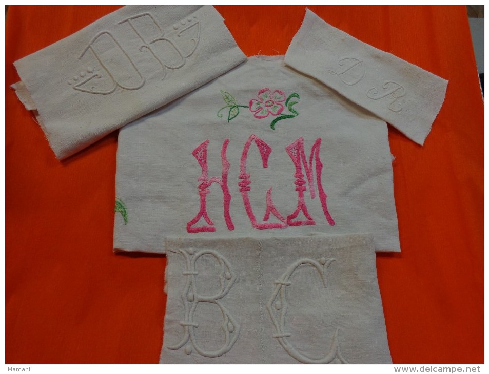 Lot De Monogrammes Decoupes Dans Des Draps -serviettes Ou Autre - Andere & Zonder Classificatie