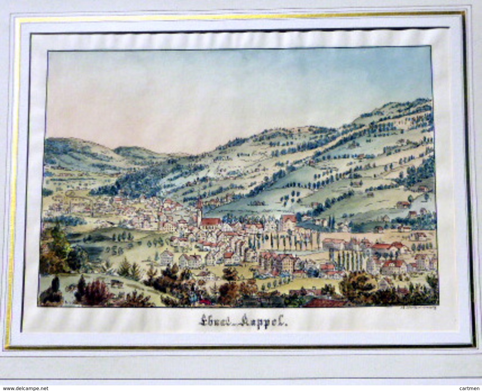 SUISSE SWISS VUE DE EBNAT KAPPEL GRAVURE NAIVE COLORIS DE L'EPOQUE J G SCHUMIQLICHIESCHEIG - Estampes & Gravures