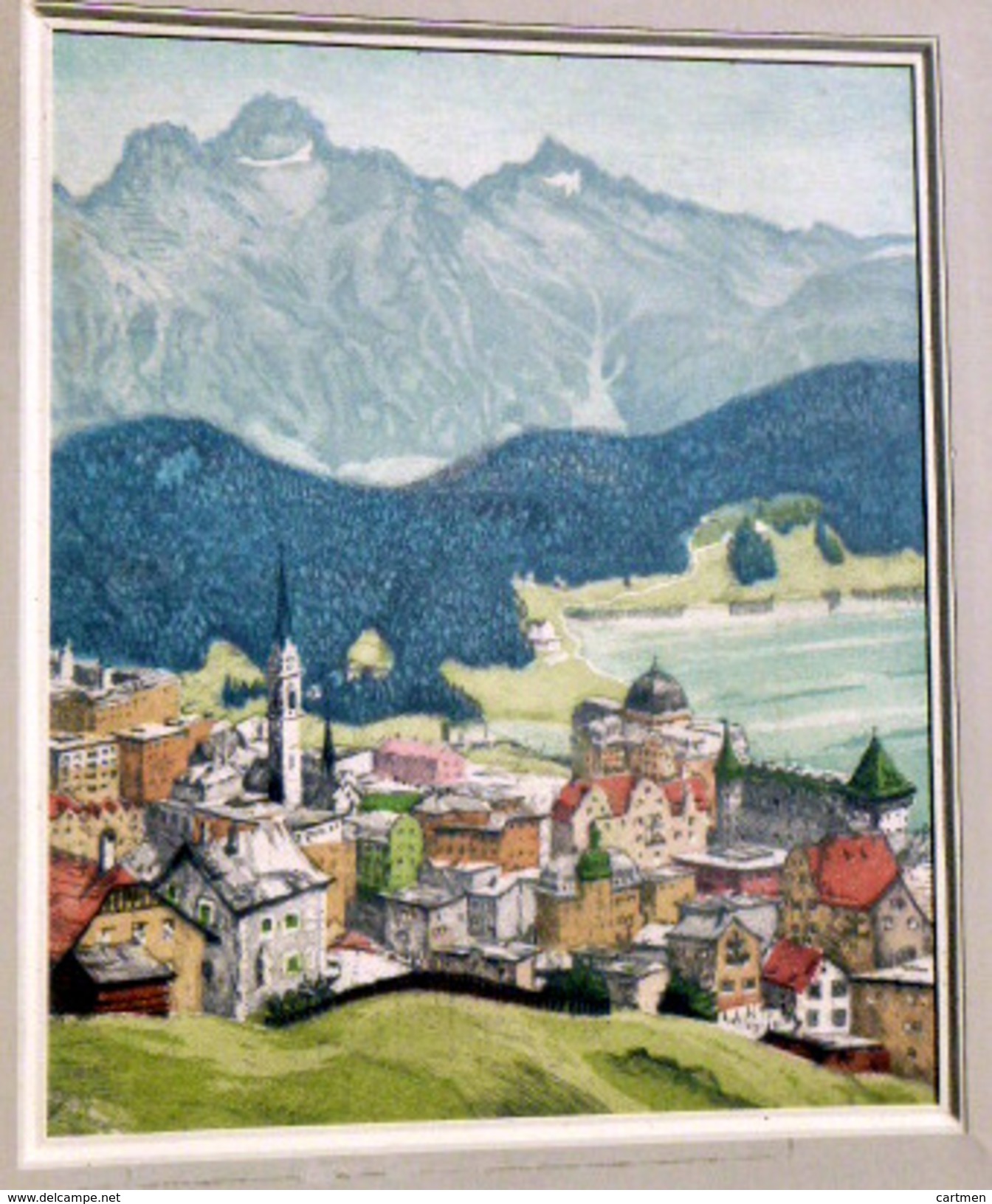 SUISSE SWISS AQUATINTE  VUE DE VILLE SUISSE A IDENTIFIER COLORIS DE L'EPOQUE DE J MIKULICH - Estampes & Gravures