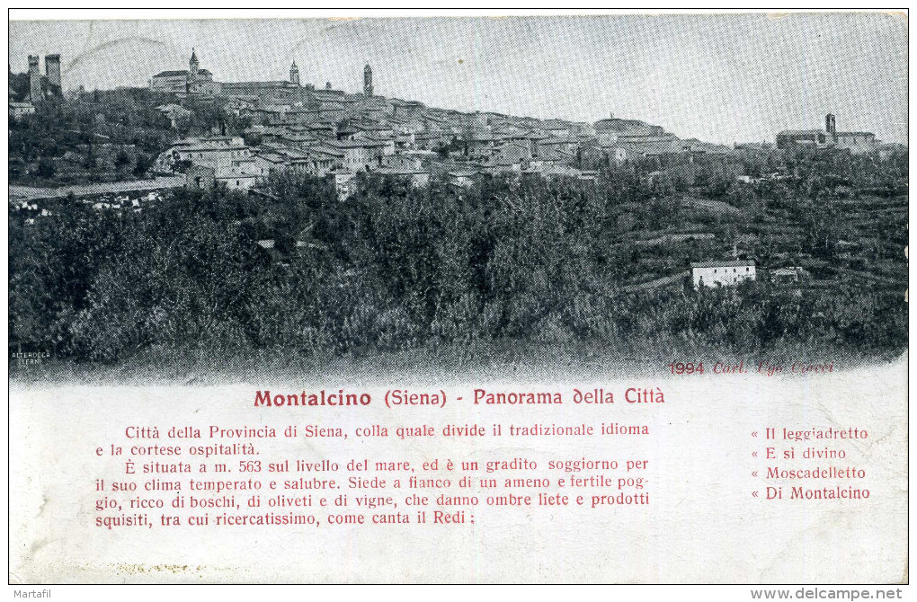 1910 CART. VIAGGIATA MONTALCINO (SIENA) - PANORAMA DELLA CITTA' - Altri & Non Classificati