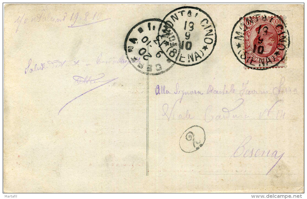 1910 CART. VIAGGIATA MONTALCINO (SIENA) - PANORAMA DELLA CITTA' - Altri & Non Classificati
