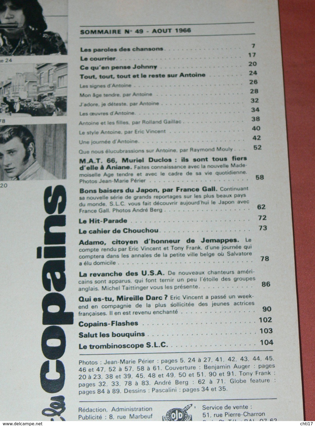 SALUT LES COPAINS AOUT  1966  N° 49  /   ANTOINE / FRANCE GALL / ADAMO / MIREILLE DARC / JOHNNY - Musica
