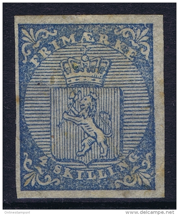 Norway: 1855  Yv Nr 1  Mi Nr 1  MH/* Falz/ Charniere  4 Skilling Blue, Fresh Colors And Large Margins All Around - Ungebraucht