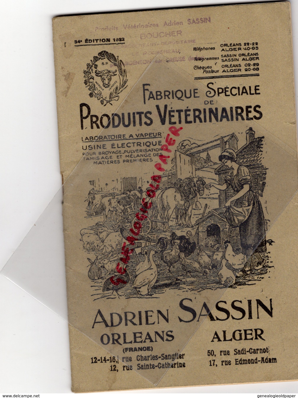 45 - ORLEANS - ALGERIE ALGER- TRES BEAU CATALOGUE ADRIEN SASSIN- PRODUITS VETERINAIRES -VETERINAIRE-1932-CHEVAL-CHIEN- - 1900 – 1949