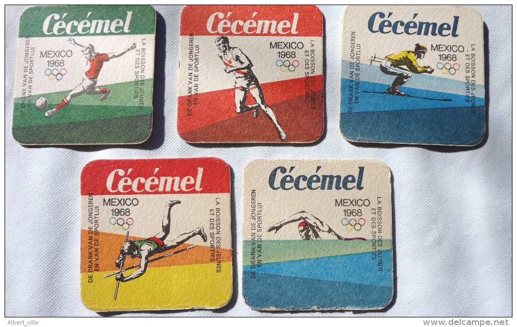 Superbe Lot De 5 Sous-bocks, Bierdeckel, Coaster, Bierviltje CECEMEL J.O MEXICO 1968 Ski, Natation... 2 Scans - Sous-bocks