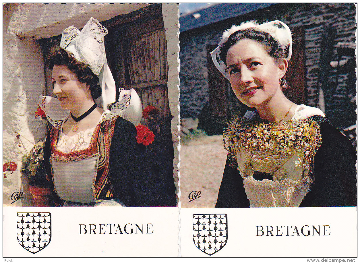 Av - 6 CPM Costumes, Blason BRETAGNE (Pont Aven, Chateaulin, Plougastel, Elliant, Rennes, Plouguerneau - Costumes